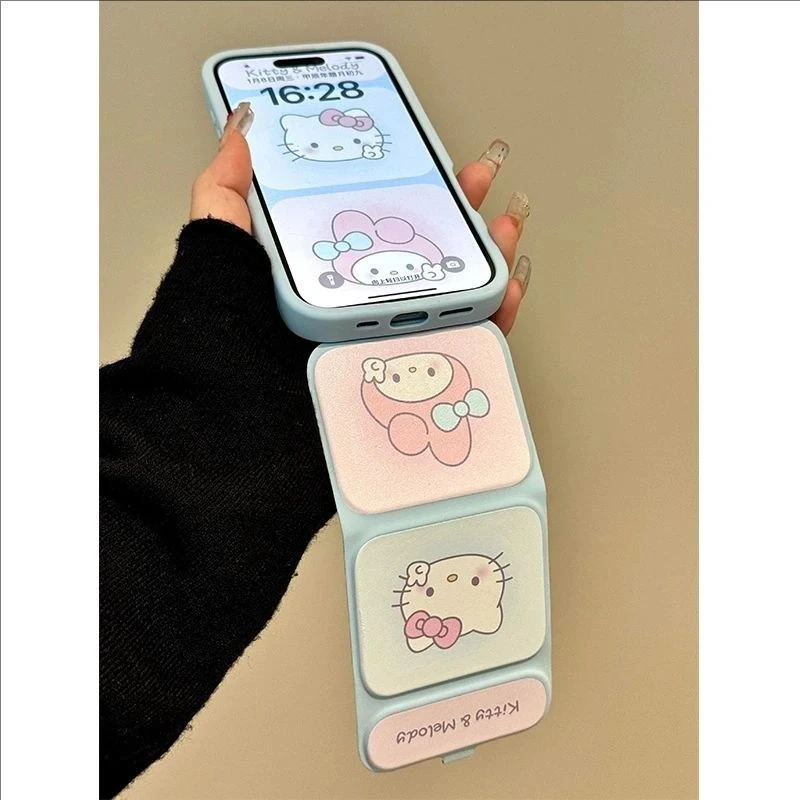 Cute Cartoon Kitty Melody Foldable Phone Case 7 Cute 3D Plush Cat Back Cover For iPhone Case With Kitty Velvet Bracelet