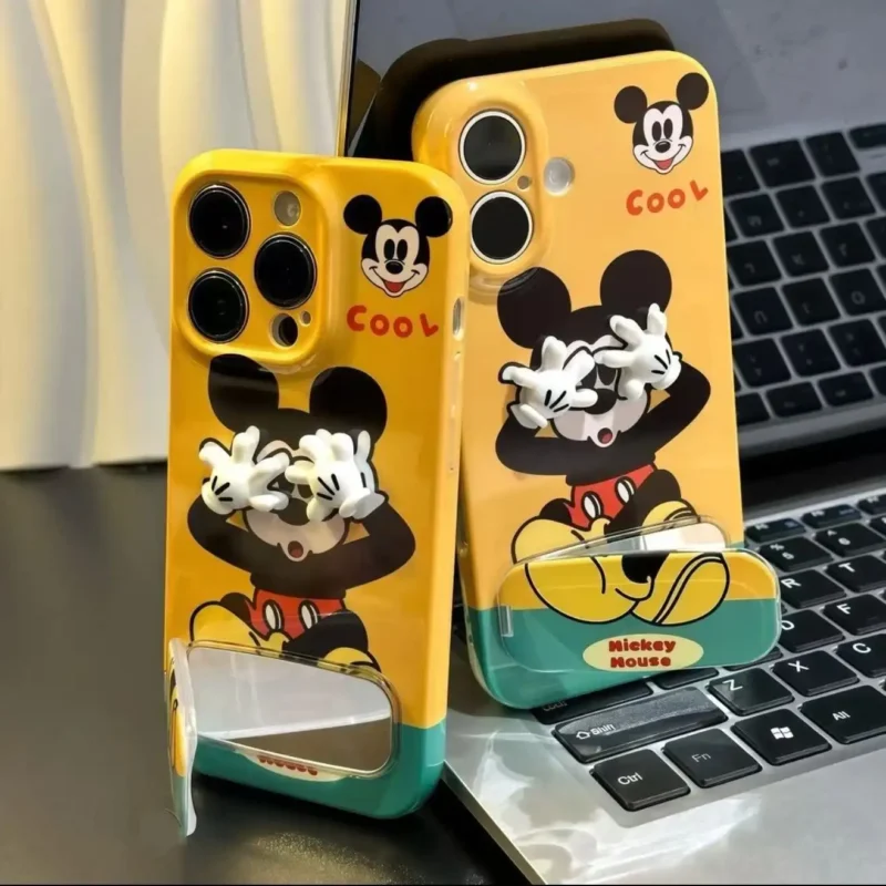 Cute Flip Mirror Stand Mickey Phone Case for iPhone Cartoon Back Cover 3 Cute Flip Mirror Stand Mickey Phone Case for iPhone Cartoon Back Cover