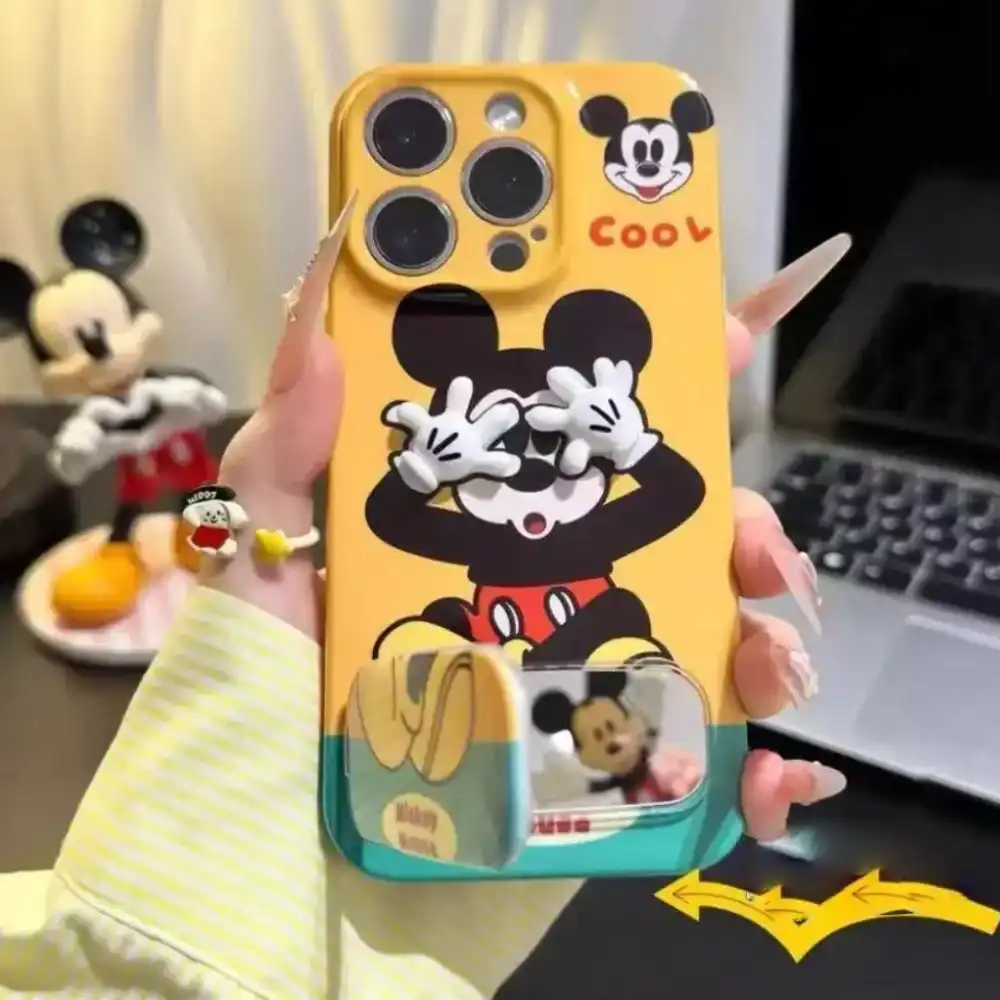 Cute Flip Mirror Stand Mickey Phone Case for iPhone Cartoon Back Cover
