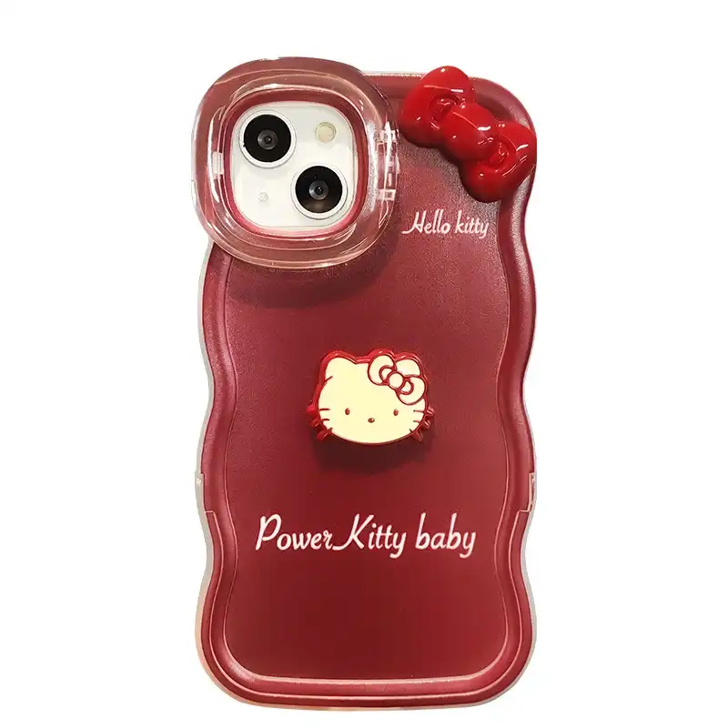 Cute Kitty Bow Heart Phone Case For iPhone Foldable Stand Back Cover