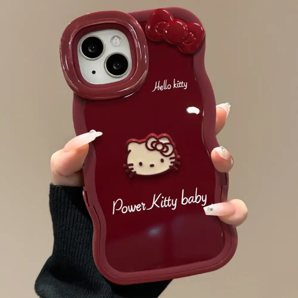 Cute Kitty Bow Heart Phone Case For iPhone Foldable Stand Back Cover 2 Cute Kitty Bow Heart Phone Case For iPhone Foldable Stand Back Cover