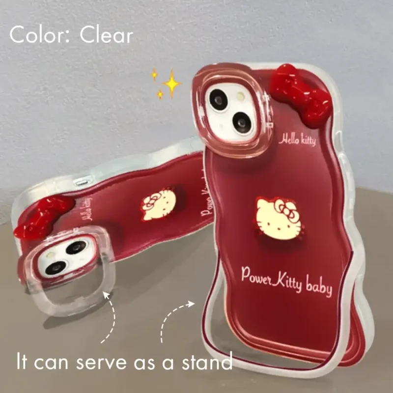 Cute Kitty Bow Heart Phone Case For iPhone Foldable Stand Back Cover