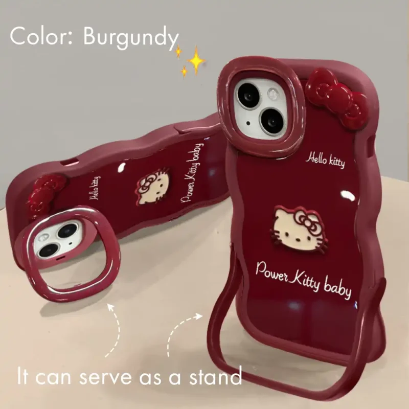 Cute Kitty Bow Heart Phone Case For iPhone Foldable Stand Back Cover