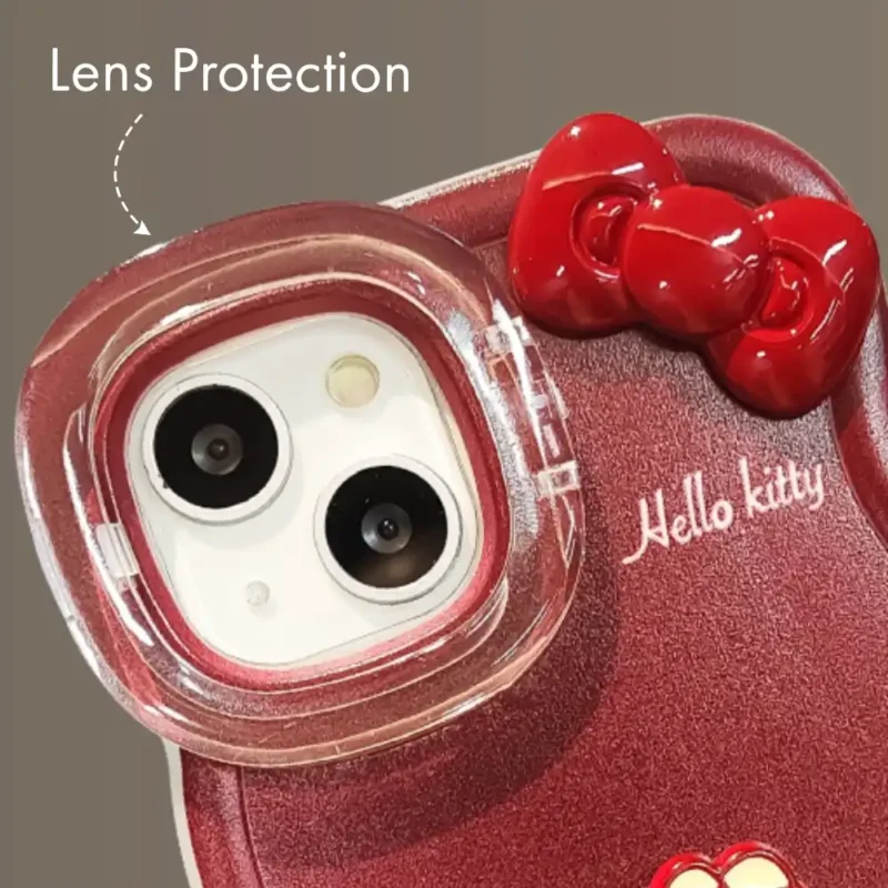 Cute Kitty Bow Heart Phone Case For iPhone Foldable Stand Back Cover