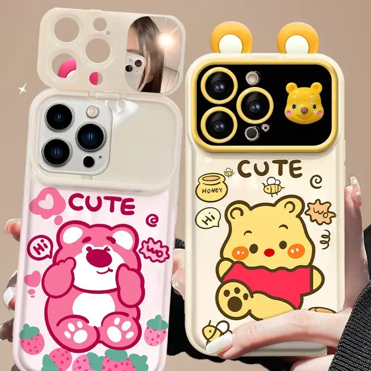 Cute Winnie Pooh Bear Phone Case Lotso Flip Mirror Back Cover