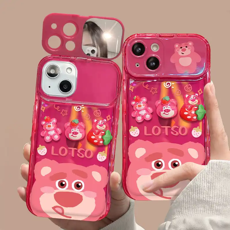 Cute Winnie Pooh Bear Phone Case Lotso Flip Mirror Back Cover