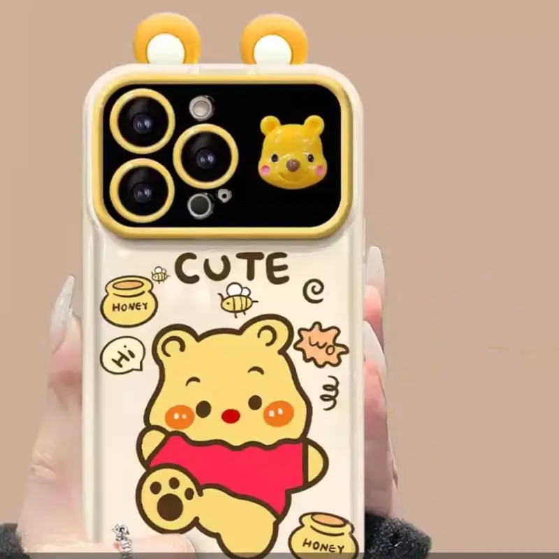 Cute Winnie Pooh Bear Phone Case Lotso Flip Mirror Back Cover