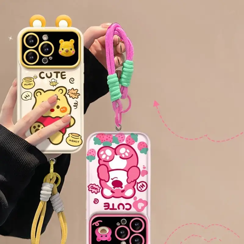 Cute Winnie Pooh Bear Phone Case Lotso Flip Mirror Back Cover