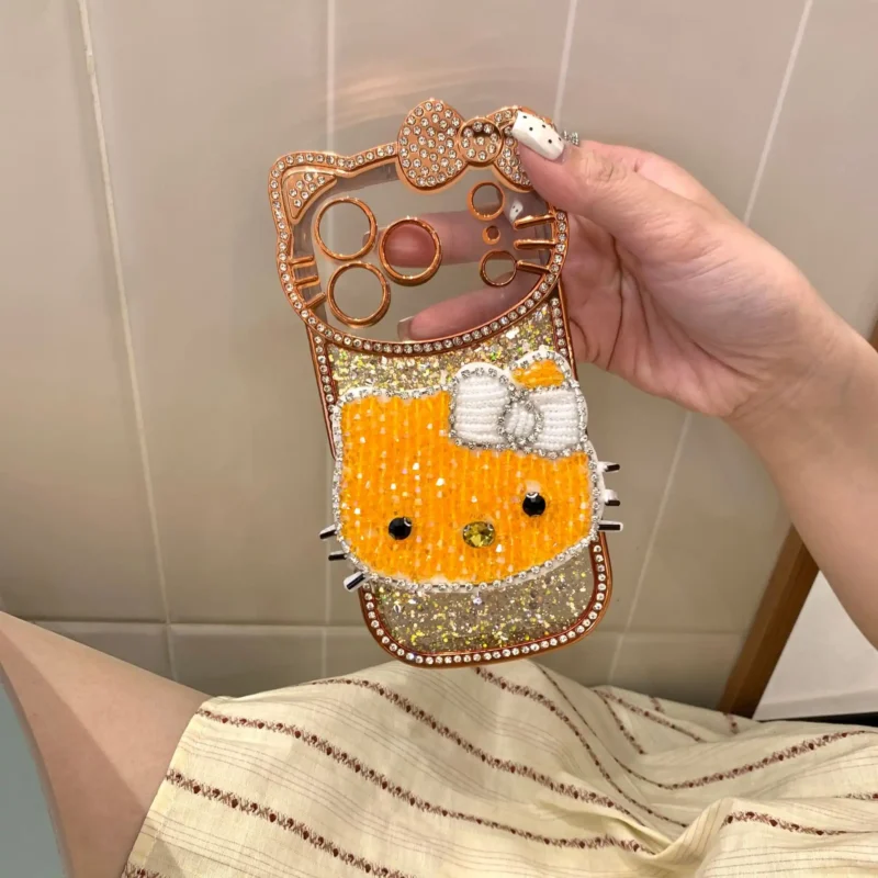 Glitter 3D Kitty Diamond Phone Case With Bow Back Cover 1 Glitter 3D Kitty Diamond Phone Case With Bow Back Cover