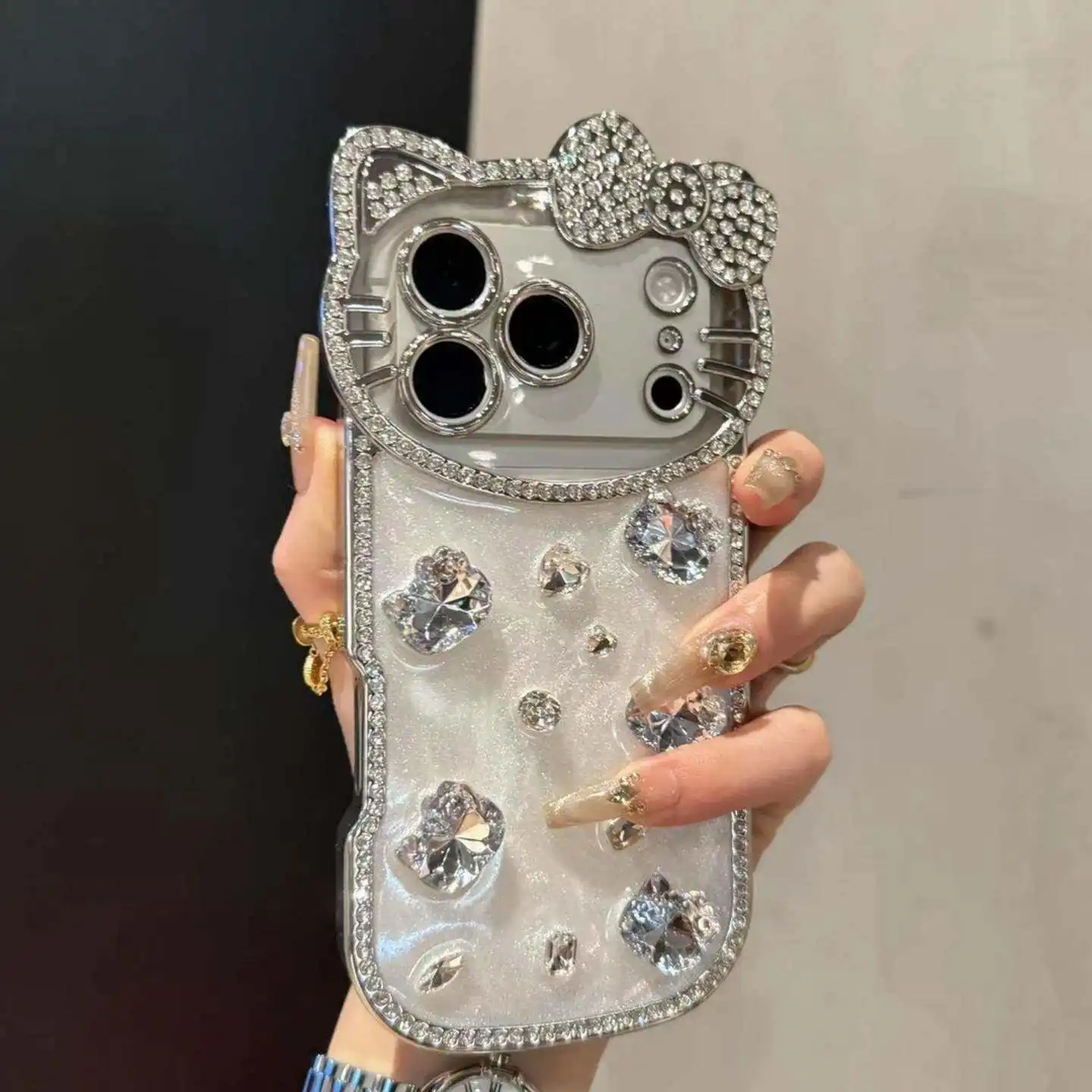 Glitter 3D Kitty Diamond Phone Case With Bow Back Cover 2-1 Glitter 3D Kitty Diamond Phone Case With Bow Back Cover