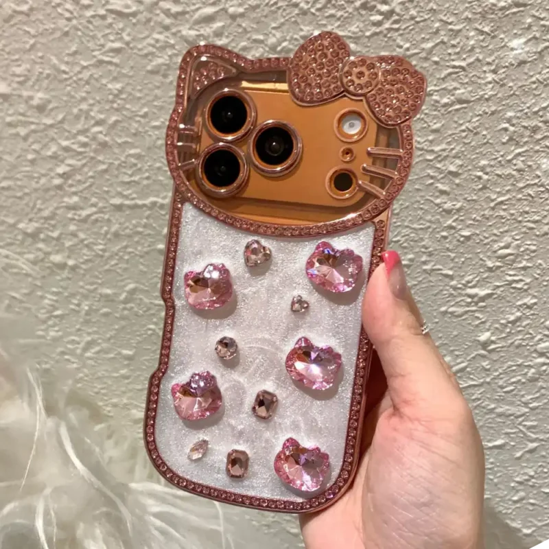 Glitter 3D Kitty Diamond Phone Case With Bow Back Cover 2-2 Glitter 3D Kitty Diamond Phone Case With Bow Back Cover