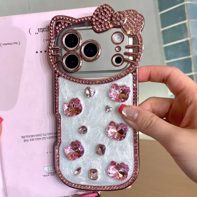 Glitter 3D Kitty Diamond Phone Case With Bow Back Cover 2-3 Glitter 3D Kitty Diamond Phone Case With Bow Back Cover