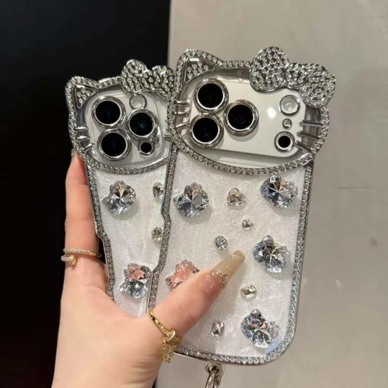Glitter 3D Kitty Diamond Phone Case With Bow Back Cover 2-5 Glitter 3D Kitty Diamond Phone Case With Bow Back Cover