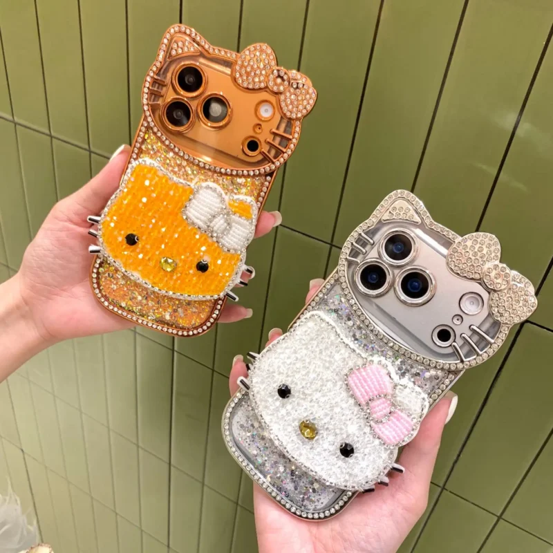Glitter 3D Kitty Diamond Phone Case With Bow Back Cover 2 Glitter 3D Kitty Diamond Phone Case With Bow Back Cover