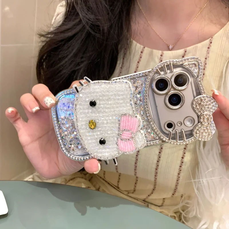 Glitter 3D Kitty Diamond Phone Case With Bow Back Cover 3 Glitter 3D Kitty Diamond Phone Case With Bow Back Cover
