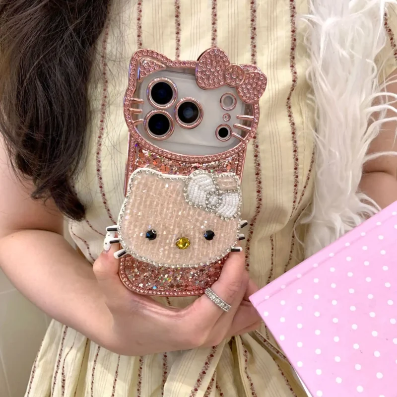 Glitter 3D Kitty Diamond Phone Case With Bow Back Cover 5 Glitter 3D Kitty Diamond Phone Case With Bow Back Cover