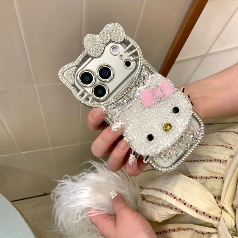Glitter 3D Kitty Diamond Phone Case With Bow Back Cover 6 Glitter 3D Kitty Diamond Phone Case With Bow Back Cover
