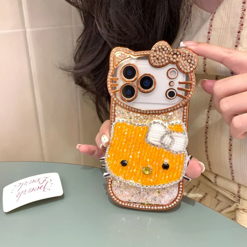 Glitter 3D Kitty Diamond Phone Case With Bow Back Cover 7 Glitter 3D Kitty Diamond Phone Case With Bow Back Cover