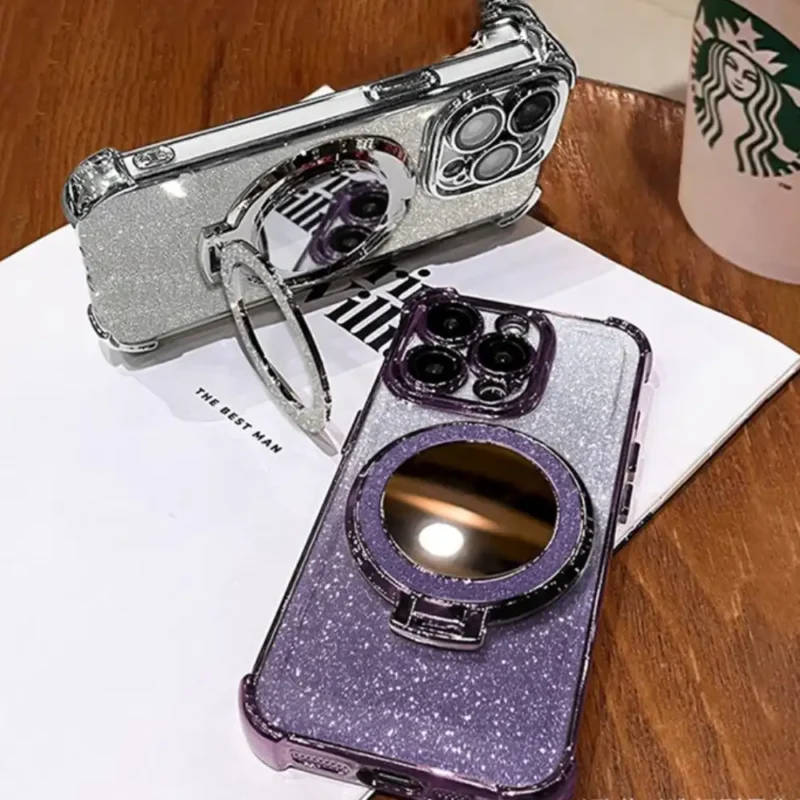 Glitter Phone Case With Mirror Ring Grip Stand 1 Glitter Phone Case With Mirror Ring Grip Stand
