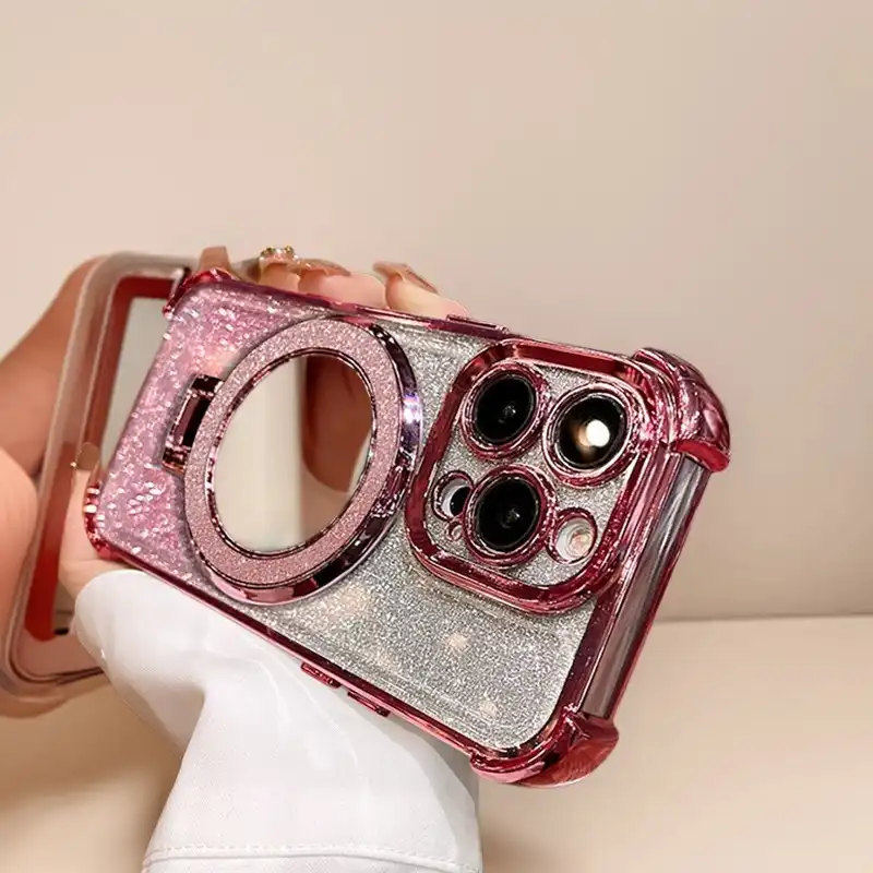 Glitter Phone Case With Mirror Ring Grip Stand 6 Glitter Phone Case With Mirror Ring Grip Stand
