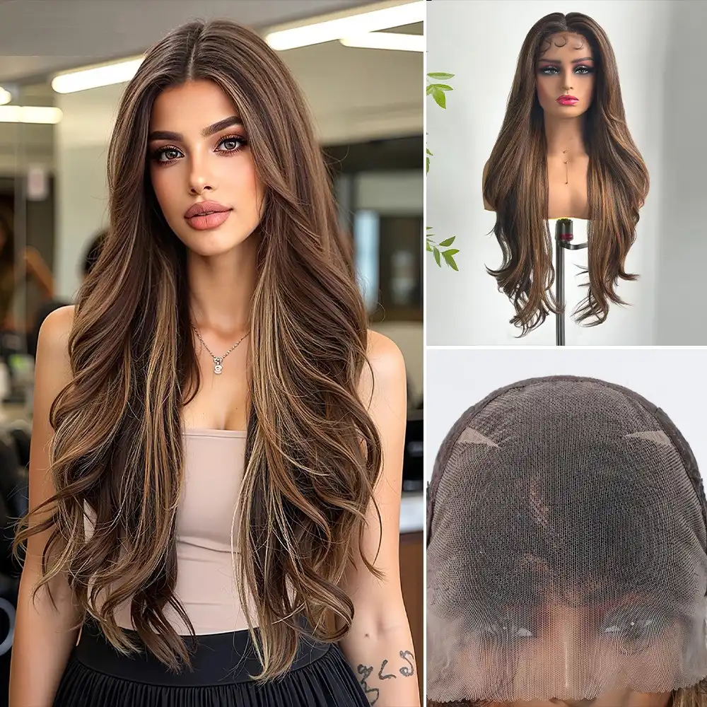 Japanese Futura Fiber Lace-Front Long Wavy Wigs 22 Long Wavy Lace Front Wigs for Women - 13x6 HD Transparent Lace Frontal Synthetic Wig, Japanese Futura Heat Resistant Fiber with Pre-Plucked Hairline