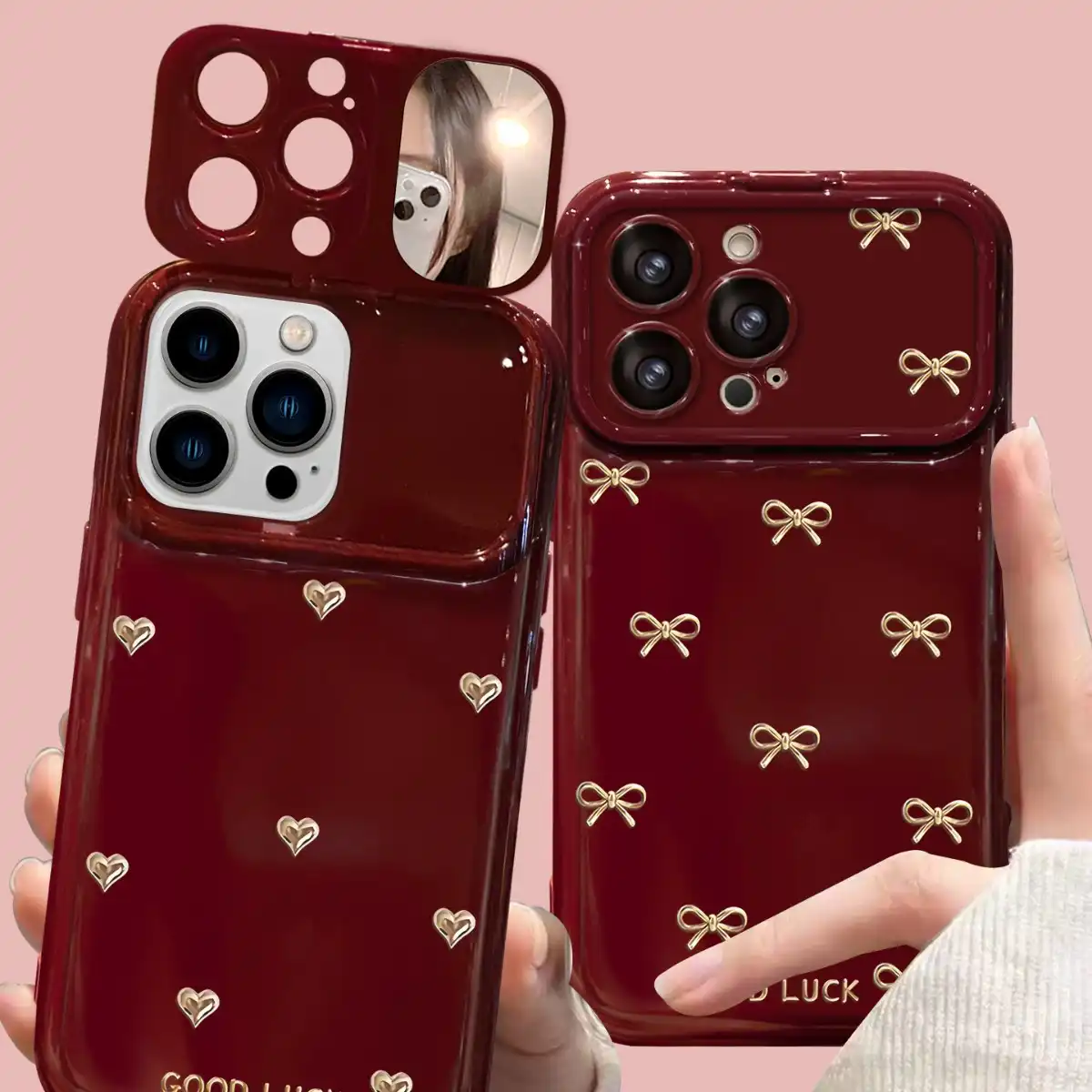 Makeup Mirror Lens Protector Heart iPhone Case Lucky Bow Back Cover 2 Makeup Mirror Lens Protector Heart iPhone Case Lucky Bow Back Cover