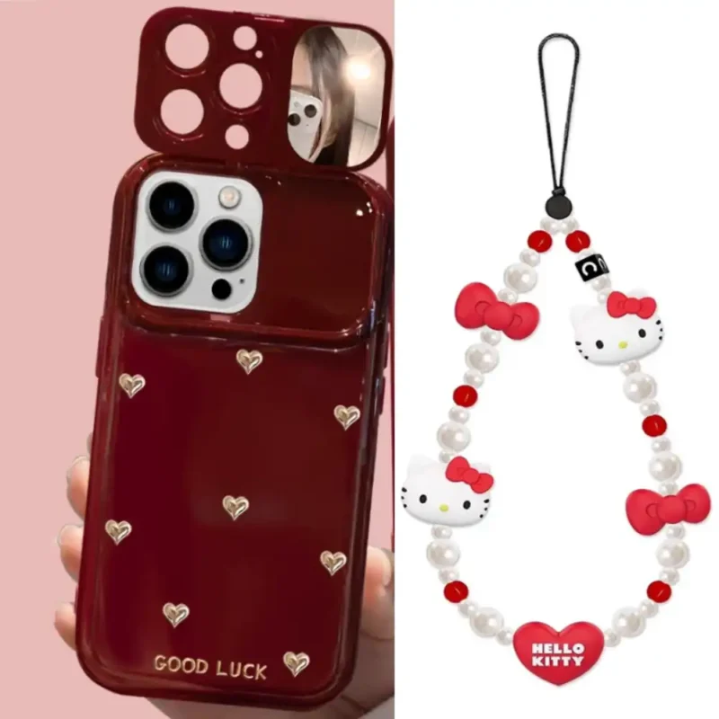 Makeup Mirror Lens Protector Heart iPhone Case Lucky Bow Back Cover