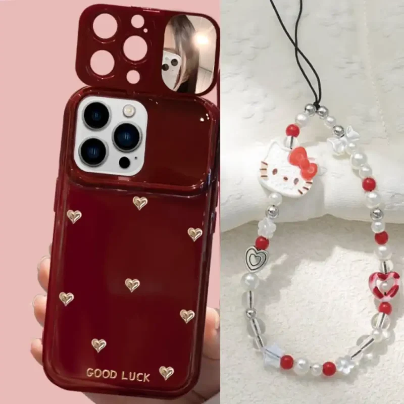 Makeup Mirror Lens Protector Heart iPhone Case Lucky Bow Back Cover