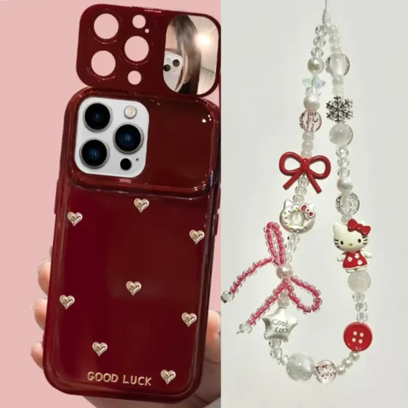 Makeup Mirror Lens Protector Heart iPhone Case Lucky Bow Back Cover