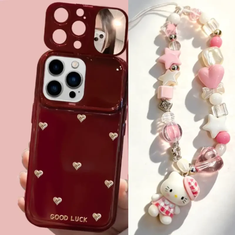 Makeup Mirror Lens Protector Heart iPhone Case Lucky Bow Back Cover