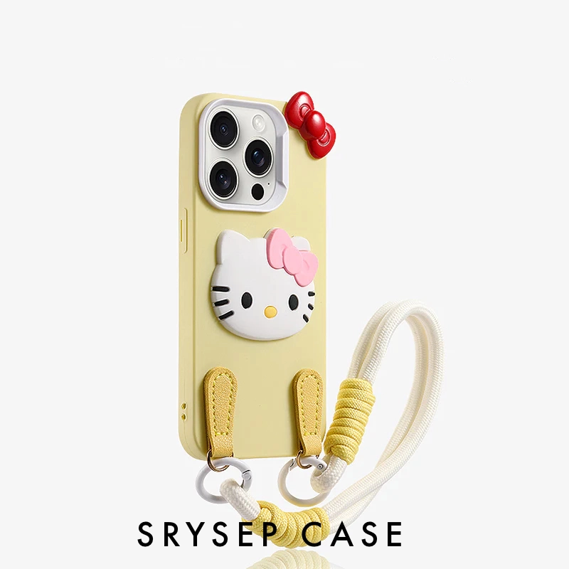 iPhone Lanyard Series - Cartoon Kitty Cat Liquid Silicone Phone Case